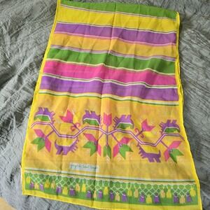 Vintage Sally Gee Yellow‎ Purple Green Oblong Scarf 43x14" Japan